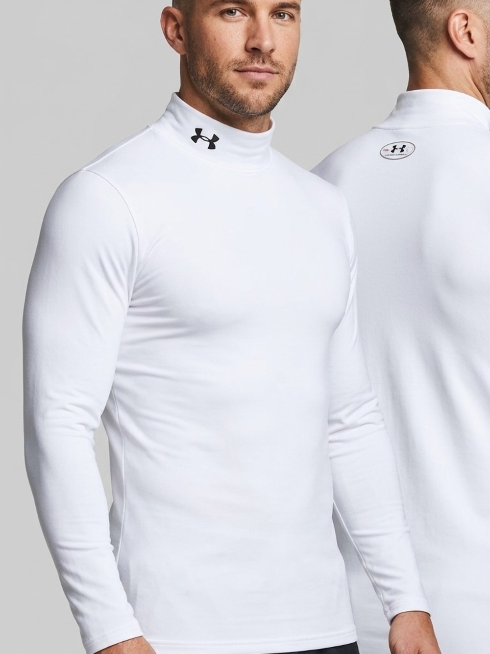 Under Armour Mens White Long-Sleeve Mock Neck Compression Top Size M Polyester